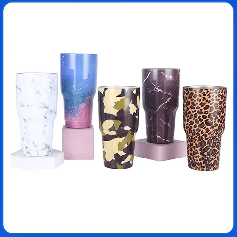 Taza Isotérmica de Acero Inoxidable 304 con Patrón Creativo Taza de Café para Coche Con Tapa de Pajita Termo Portátil Regalo de Empresa Taza de Viaje para Mujeres Hombres