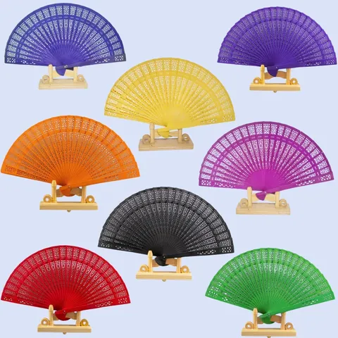 Klassisch Hohlgeschnitzt Faltbar Schima-Holz Fächer Vintage Chinesischer Stil Handfächer Für Hochzeit Party Souvenir Damen Geschenk