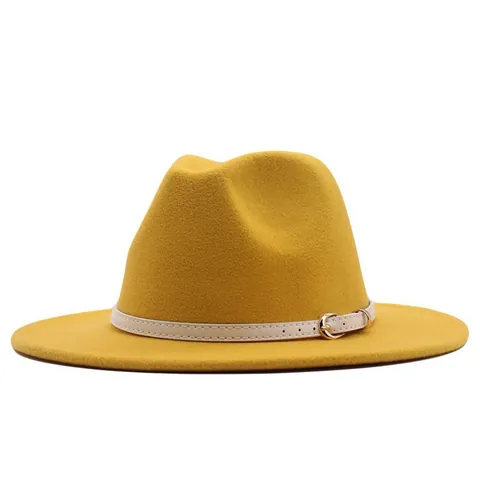Vintage Polyester Breite Krempe Fedora Hut Britischer Stil Retro Jazz Hut Mit Gürtelschnalle Für Herren Damen Reisen Outdoor