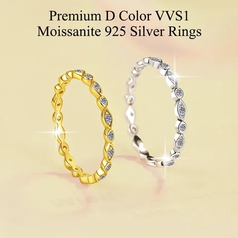Anillo Moissanita Plata De Ley 925 Banda Eternidad Marquise Redonda Joyería De Moda Minimalista Para Mujeres