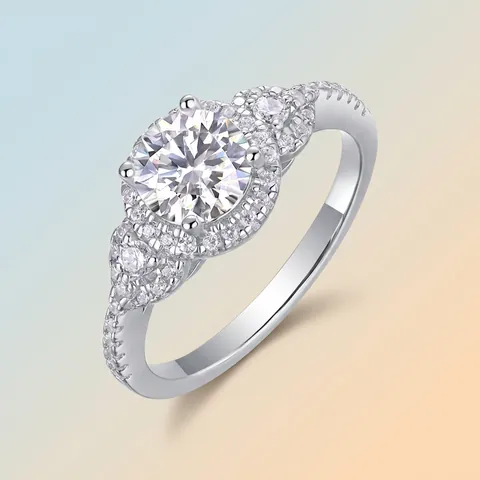 Bague Luxueuse en Argent Sterling 925 Moissanite pour Femme Taille Ronde Halo Zircone Fiançailles Mariage Bijoux Cadeau Anniversaire