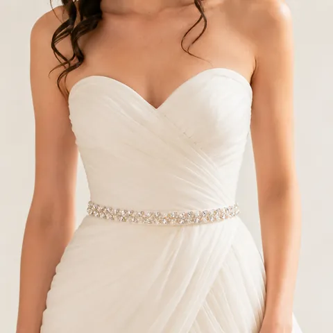 Bridal Sash Belt Elegant Rhinestone Imitation Artificial Pearl Leaf Pattern Satin Ribbon Wedding Gown Evening Party Dress Decoration
