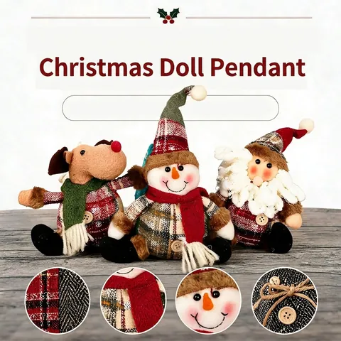 Weihnachtsdeko Plüschpuppen Schneemann Rentier Weihnachtsmann Karo Stoff Handgefertigte Tischdekoration Festliches Heim Aufhängen