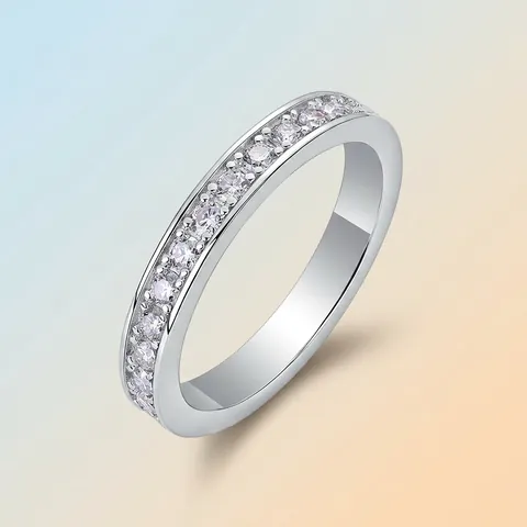 Anillo de Banda de Eternidad de Plata de Ley 925 con Moissanita para Mujer Joyería Fina Geométrica Regalo de Aniversario de Boda