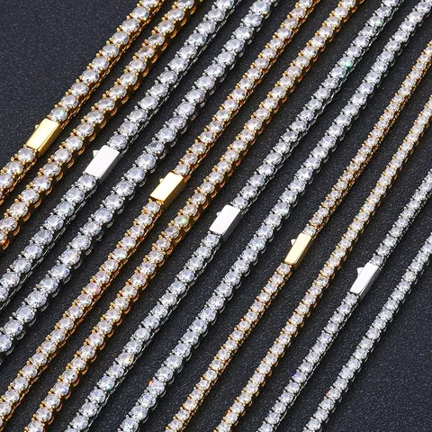 Hip Hop Iced Out Zirkonia Schmuckset Kupfer Tennis Kette Halskette Und Armband Für Herren Damen 3mm 4mm 5mm Breite
