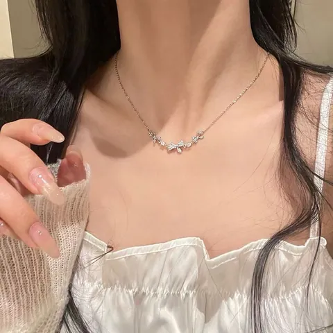 Bow Zircon Necklace Bracelet Alloy Elegant Clavicle Chain Minimalist Accessory Jewelry Gift For Women