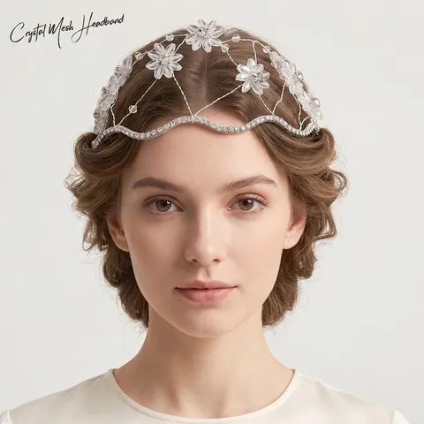 Serre-tête en Cristal Fait à la Main Fleur Fil Tissé Coiffure de Mariée Élégant Strass Floral Bijoux de Mariage pour Femmes