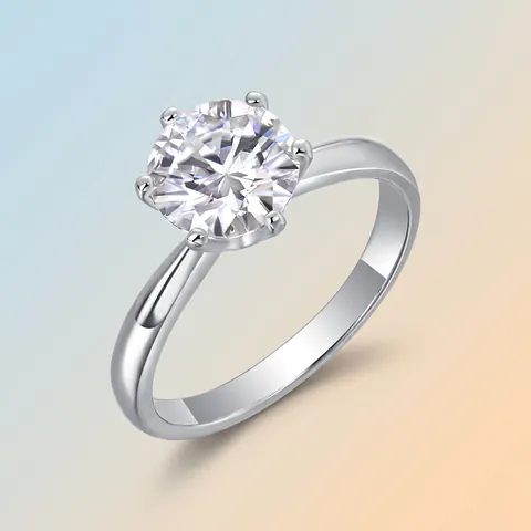 Bague Classique en Argent Sterling 925 avec Moissanite pour Femme Taille Brillant Ronde Solitaire à Six Griffes Bijoux Élégants