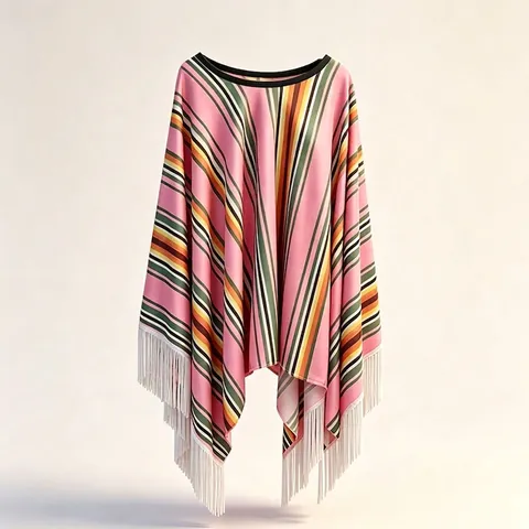 Mexicaanse Folkstijl Gestreept Veelkleurig Sjaal Poncho Met Kwastjes Voor Volwassenen Kinderen Carnaval Feest Kostuum Polyester Kaap