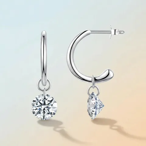 Moissanite Hoop Dangle Earrings Elegant Round Brilliant Cut 925 Sterling Silver Sparkly Jewelry For Women