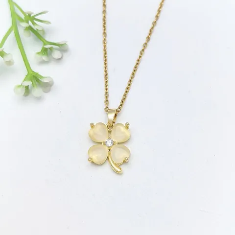 Collana Con Ciondolo Quadrifoglio in Rame e Catena in Acciaio Inossidabile di Lusso Choker Romantico a Maglie Con Strass Incastonati Gioielli da Donna