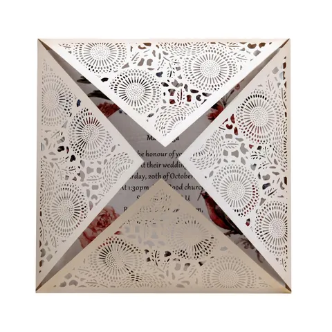 Lasergesneden Trouwkaarten Parelmoer Papier Hol Mandala Bloemen Wenskaarten Voor Ceremonie Feest Evenementen Decoratie