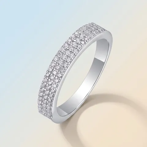 925 Sterling Silver Moissanite Ring For Women Three Row Pave Eternity Wedding Band Sparkling Engagement Jewelry Gift
