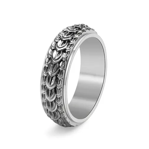Rotatable Dragon Scale Pattern Ring For Men Distressed Titanium Steel Retro Punk Style Geometric Spinner Ring Jewelry Gift