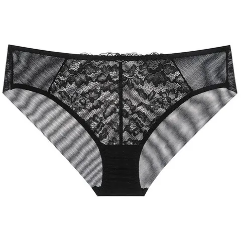 Women Sexy Lace Mesh Briefs Breathable Floral Hollow Out Mid Waist Panties Soft Cotton Crotch Lingerie Underwear For Ladies