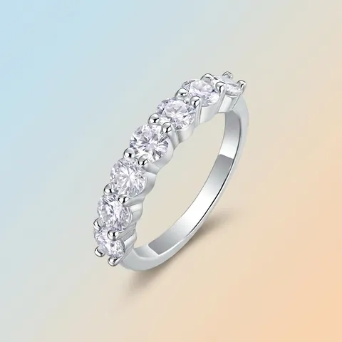 Bague en Moissanite en Rangée en Argent Sterling S925 pour Femme Couleur D 3EX Taille Ronde Moissanite Demi-Éternité Bague Réglable Avec Certificat GRA Bijoux de Mode