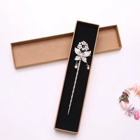 Caja De Regalo Para Joyas Rectangular Papel Kraft Cartón Estuche Para Collar Pulsera Horquilla Con Relleno De Esponja Estilo Retro