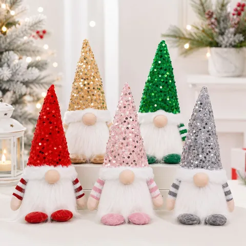 Glowing Christmas Gnome Plush Ornament Sequin Hat LED Light Long Beard Desktop Holiday Decor Scandinavian Rudolf Doll