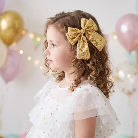 Kids Sequin Large Bow Hair Clip Sparkling Cloth Bowknot Alligator Clip Hairpin For Girls Party Performance Accessories