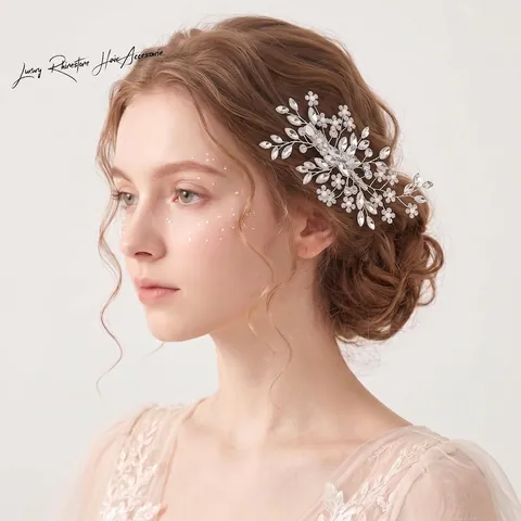 Clip De Pelo Para Novia Vintage Hecho A Mano Aleación Tejida Flor Diamantes De Imitación Joyería Para El Pelo Para Mujer Boda Fotografía Perla Artificial Clip Lateral