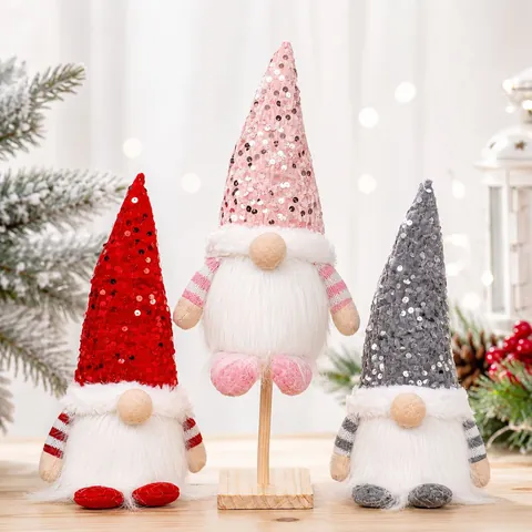Kerstkabouter Pluche Gezichtloze Pop Lichtgevend LED Pailletten Hoed Rudolph Tomte Tafeldecoratie Feestdagen Ornament