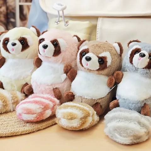 Cute Raccoon Plush Keychain Souvenir Soft Animal Toy For Bags Backpack Accessories Striped Tail Fluffy Raccoon Pendant