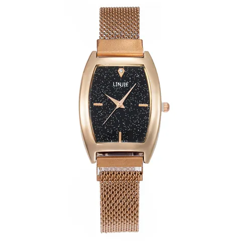 Orologio al Quarzo con Quadrante a Cielo Stellato per Donna Cassa Quadrata in Lega Cinturino Magnetico in Acciaio Inossidabile Moda Casual