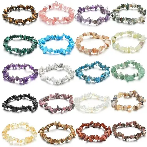 Naturstein Kristall Splitter Armband Unregelmäßige Heilkristall Quarz Geflochtenes Stretch Armband Böhmische Energie Edelstein Handschmuck Für Damen Herren