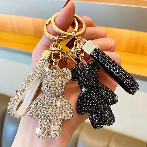 Luxurious Rhinestone Bear Keychain For Women Metal Crystal Animal Pendant Bag Charm Car Key Ring Fashion Jewelry Accessory