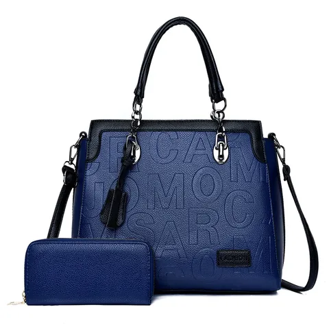 Bolso de Mano para Mujer Gran Capacidad Relieve de Letras Cuero PU Tote Bolso Bandolera Con Cartera a Juego Moda Trabajo
