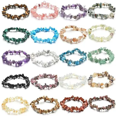 Pulsera de Fragmentos de Piedra Natural Cristal de Cuarzo Tejida Elástica Irregular Joyería de Mano de Piedra Preciosa Bohemia para Mujeres Hombres