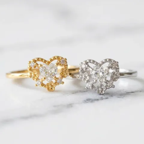 18K Gold Plated Heart Ring Hollow Lace Heart Zirconia Inlaid Adjustable Finger Ring Romantic Jewelry For Women Gift
