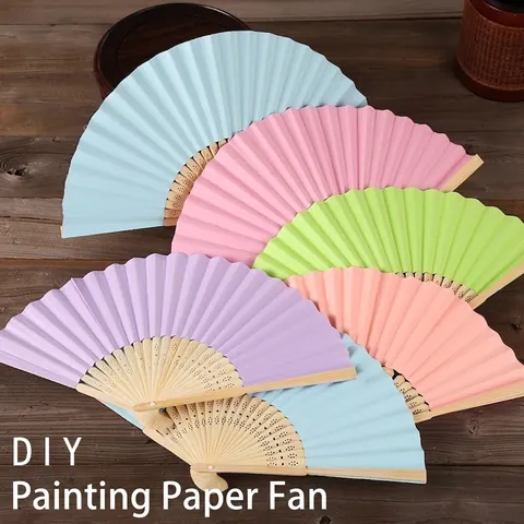Blanko Bambus Papier Faltfächer Für Kinder DIY Malerei Handwerk Traditionelle Ausgehöhlte Handfächer Dekorative Gastgeschenk