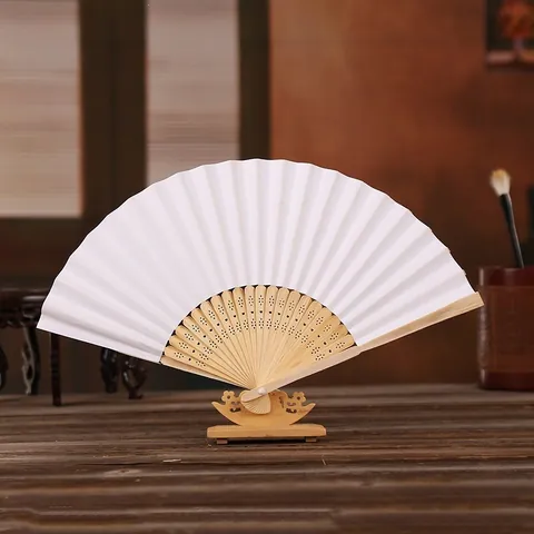 Blank Bamboo Paper Folding Fan For Kids DIY Painting Craft Traditional Hollowed Out Hand Held Fan Decorative Party Favor