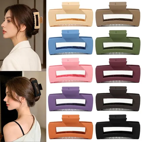 Matte Hair Claw Clip Large Square Hollow Geometric Plastic Nonslip Hair Catch Barrette Styling Tool For Women