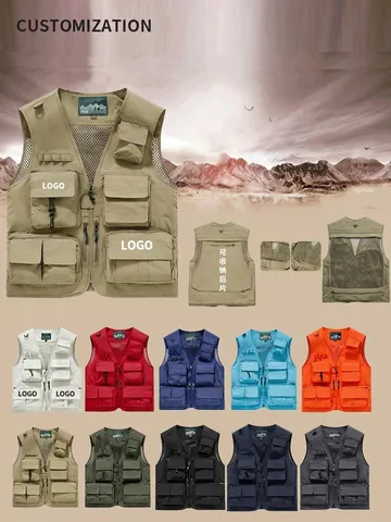 Gilet Utility Outdoor da Uomo Multitasche Gorpcore Pesca Fotografia Top Traspirante Poliestere Giacca Senza Maniche Trekking