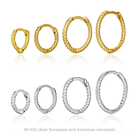 925 Sterling Silver Twisted Hoop Earrings For Women Minimalist Textured Round Huggie Earrings Gold Silver Plated Jewelry Gift