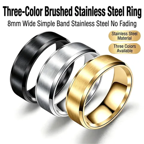 Minimalist Band Ring Stainless Steel Beveled Edge Brushed Matte Surface Polished Interior Fashion Jewelry For Men Women