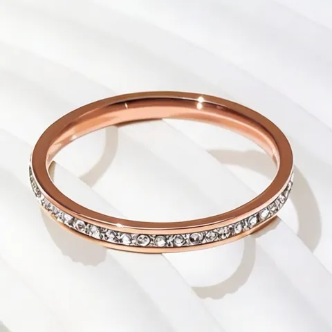 Stainless Steel Eternity Ring For Women Minimalist Full Pavé Rhinestone Thin Band Elegant Fashion Jewelry Stackable Ring