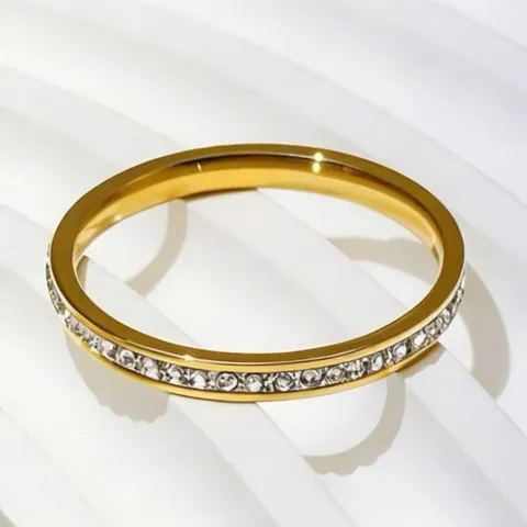 Stainless Steel Eternity Ring For Women Minimalist Full Pavé Rhinestone Thin Band Elegant Fashion Jewelry Stackable Ring
