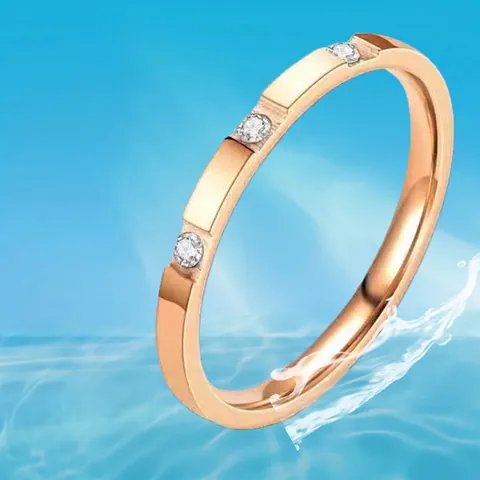 Titanium Steel Inlaid Rhinestone Ring For Women Minimalist Fashion Stainless Steel Finger Ring Gold Rose Gold Thin Jewelry Gift