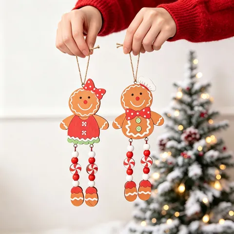 Gingerbread Man Christmas Tree Ornaments Wooden Long Legs Hanging Decor Festive Cartoon Holiday Character Pendants