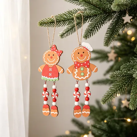 Gingerbread Man Christmas Tree Ornaments Wooden Long Legs Hanging Decor Festive Cartoon Holiday Character Pendants
