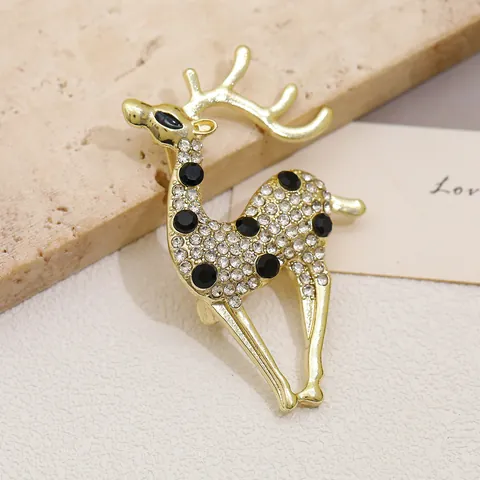 Süße Tier Cartoon Kleiner Hirsch Brosche Zinklegierung Vergoldet Strass Elch Brustnadel Für Weihnachtsfeier Damen Schmuck Zubehör