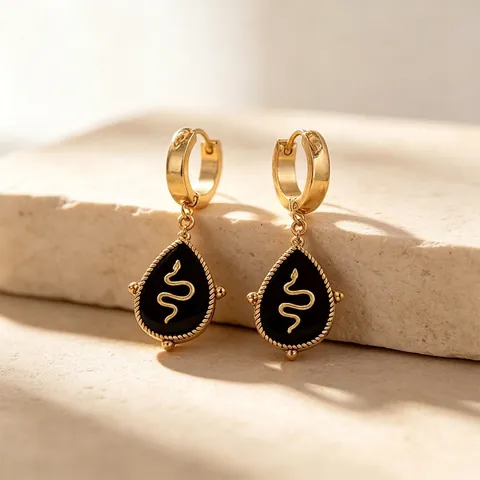 Stainless Steel Snake Pattern Drop Hoop Earrings For Women Western Vintage Black Enamel Drip Oil Animal Design Fashion Jewelry