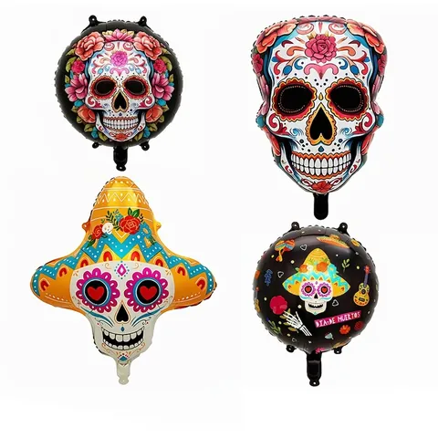 Mexican Day of the Dead Sugar Skull Balloons Aluminum Foil Skull Balloons For Halloween Holiday Party Decorations