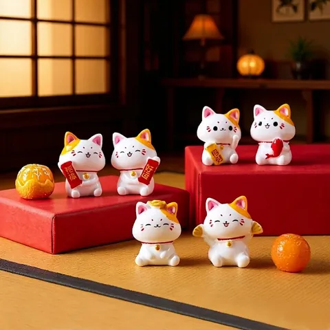 Mini Gelukskat Beeldje Hars Maneki Neko Miniatuur Bureau Ornament Feng Shui Geluk Auto Dashboard Decoratie