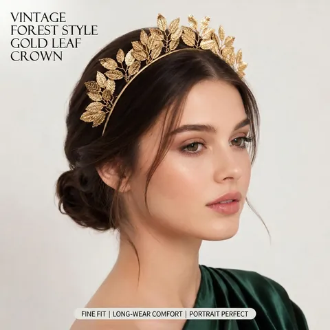 Bruidskroon Hoofdband Handgemaakte Gouden Legering Blad Barok Bos Stijl Bruiloft Haaraccessoires Voor Dames