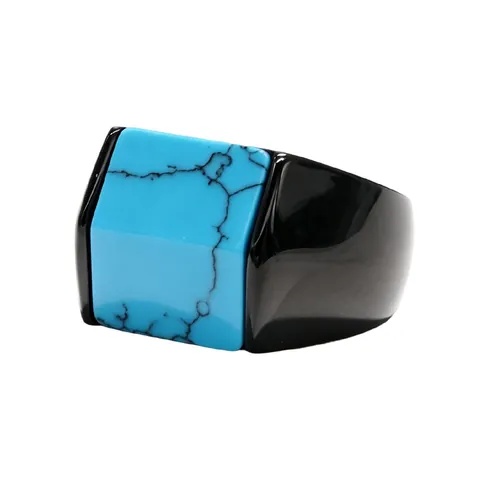 Bague Chevalière En Acier Inoxydable Pour Homme Avec Pierre Turquoise Bleue Carrée Style Punk Rétro