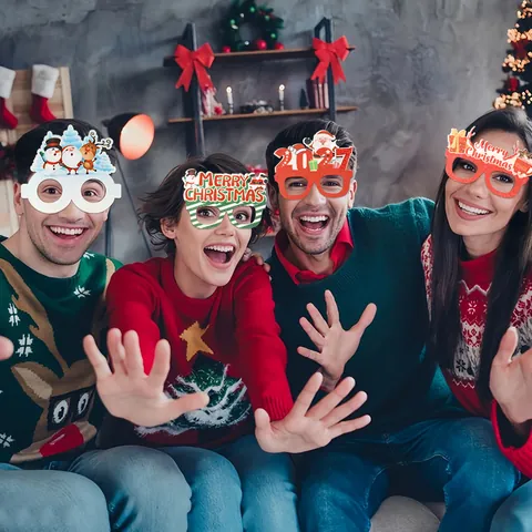 Montura de Gafas Decorativas de Feliz Navidad para Accesorios de Fotos de Fiesta de Vacaciones Gafas de Fiesta con Purpurina de Papá Noel y Alce de Dibujos Animados